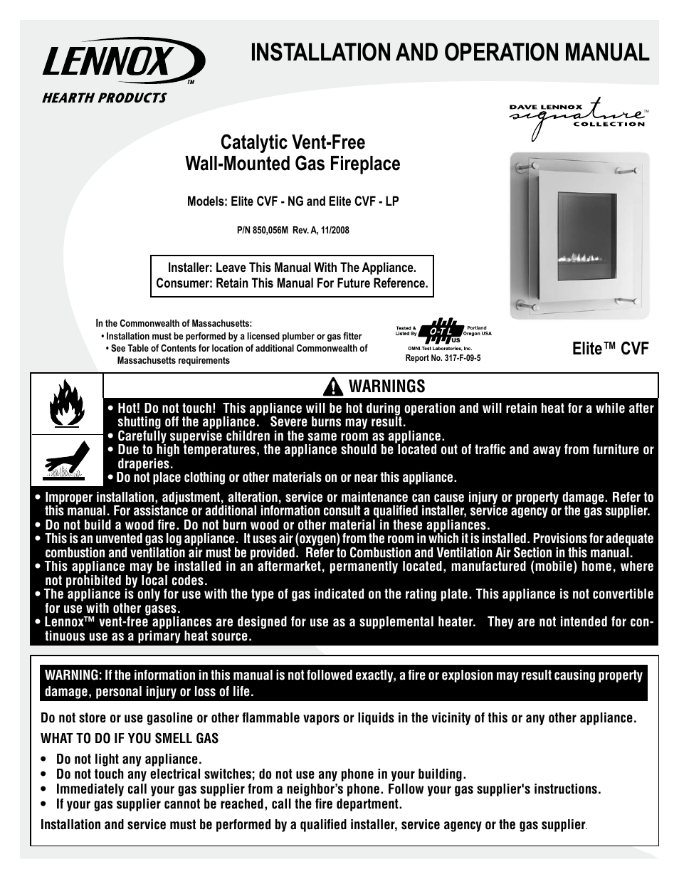 Lennox Hearth Elite CVF-NG User Manual | 18 pages