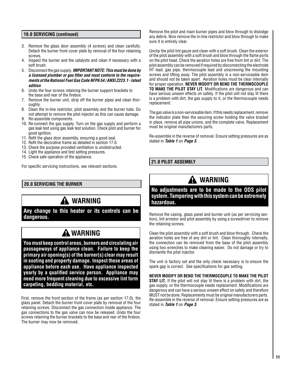 Warning | Lennox Hearth Elite CVF-NG User Manual | Page 11 / 18