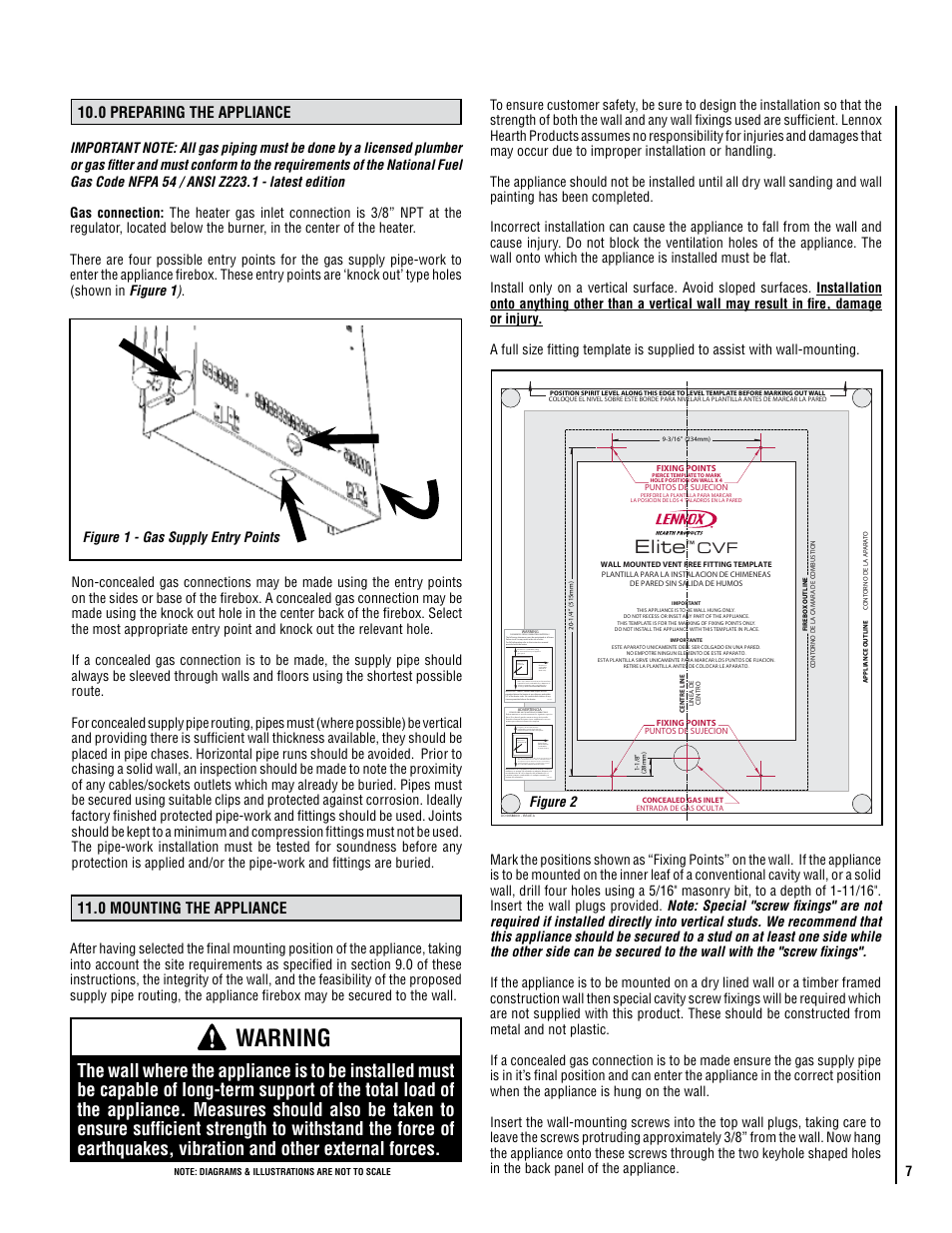 Warning, Elite, 0 preparing the appliance | 0 mounting the appliance | Lennox Hearth Elite CVF-NG User Manual | Page 7 / 18