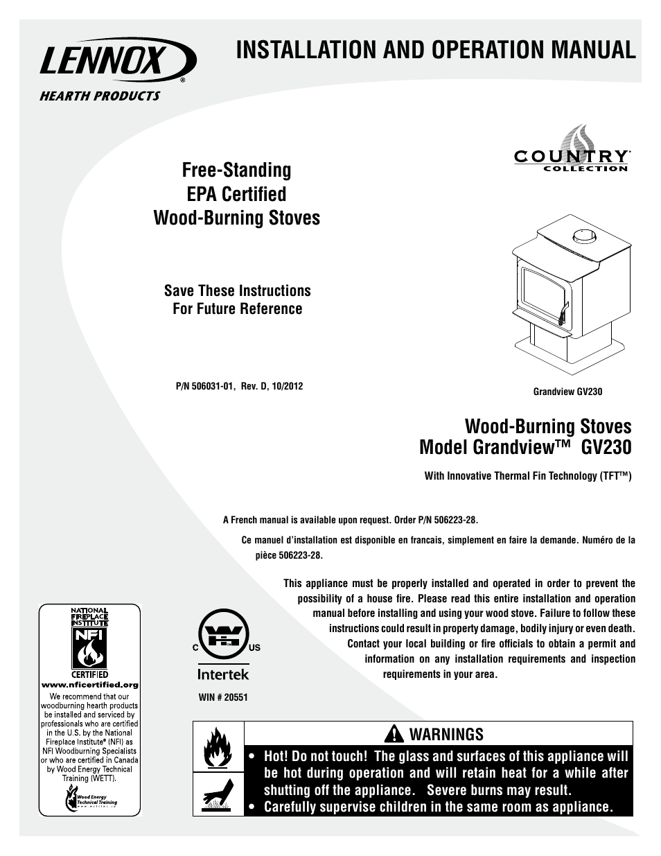 Lennox Hearth GRANDVIEW GV230 User Manual | 32 pages