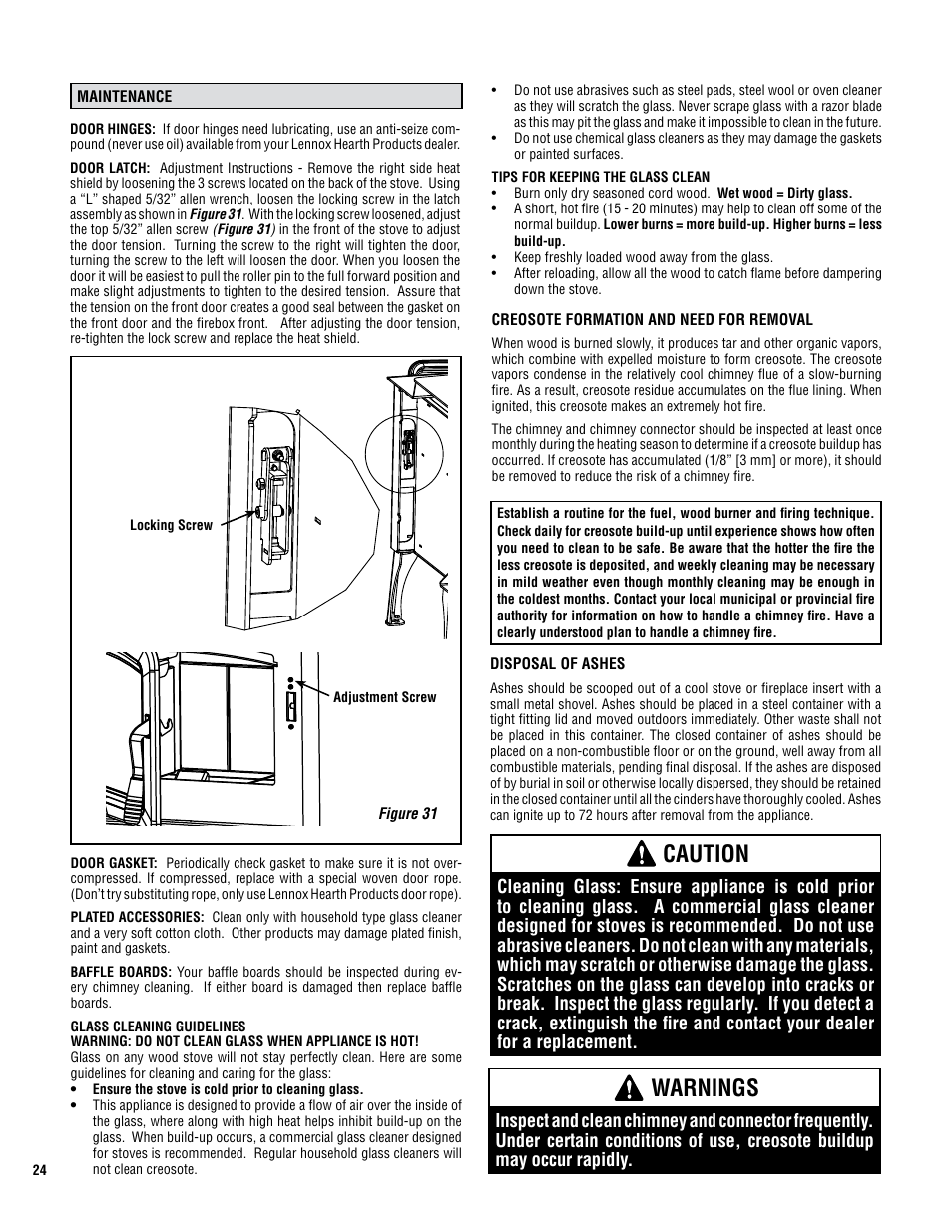 Caution, Warnings | Lennox Hearth GRANDVIEW GV230 User Manual | Page 24 / 32