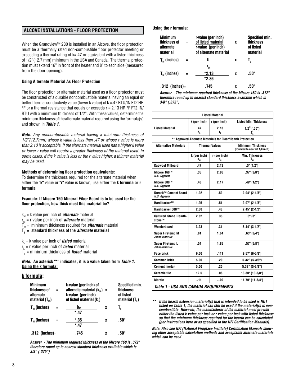 K formula | Lennox Hearth GRANDVIEW GV230 User Manual | Page 8 / 32