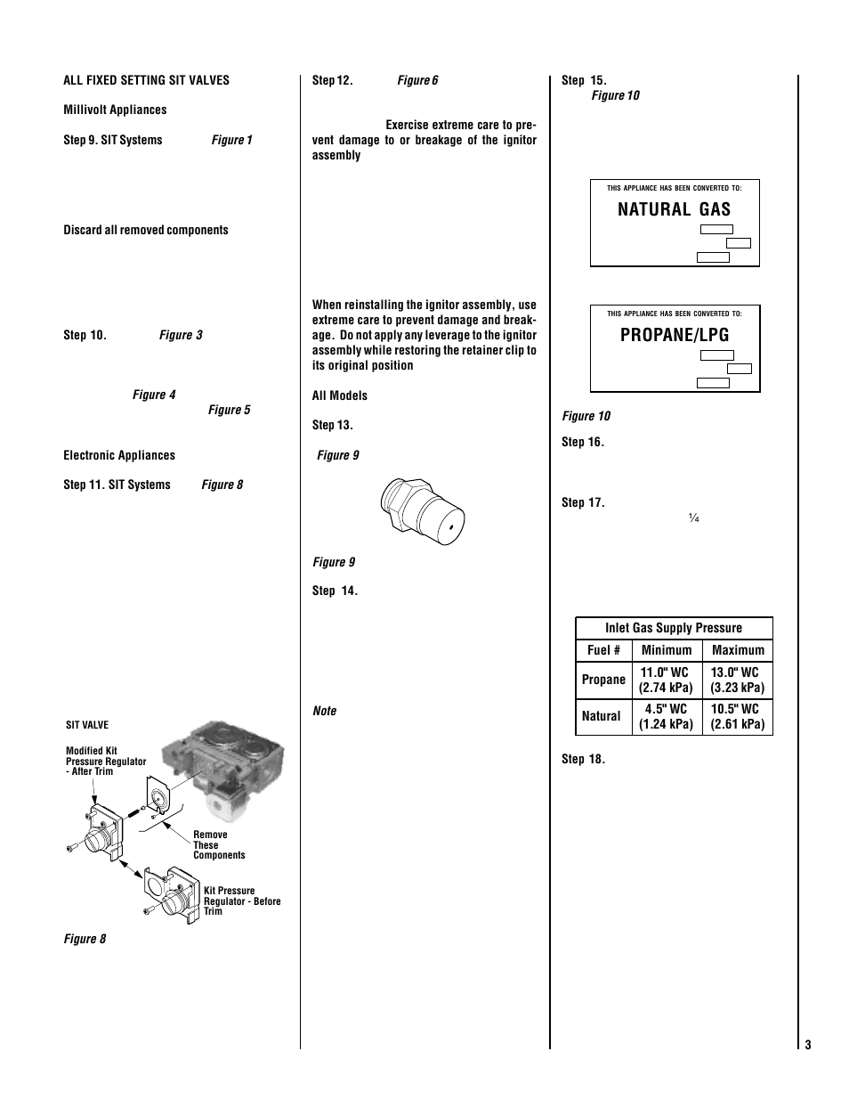 Natural gas, Propane/lpg | Lennox Hearth Gas Conversion Kit FGCK User Manual | Page 3 / 4