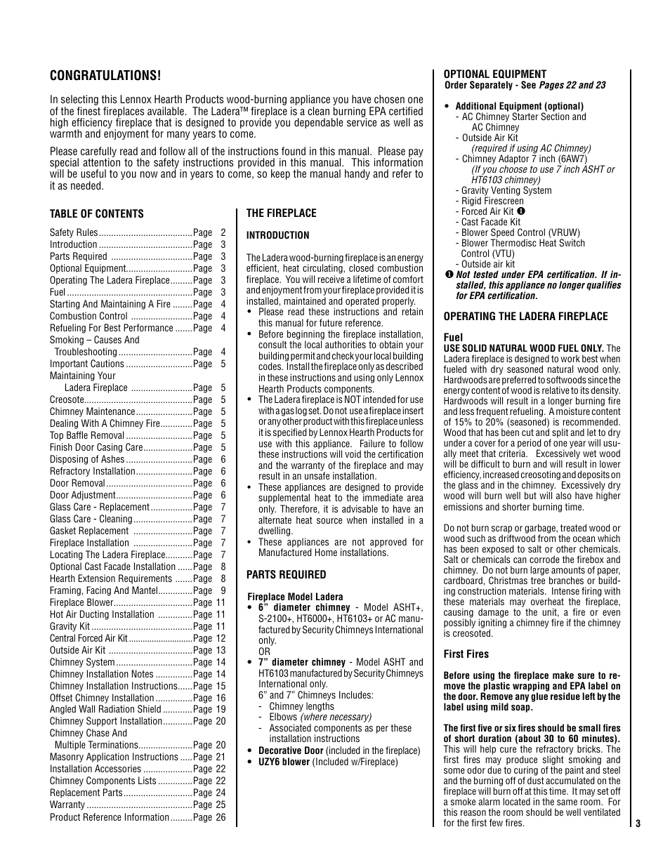 Lennox Hearth Ladera-BK User Manual | Page 3 / 26