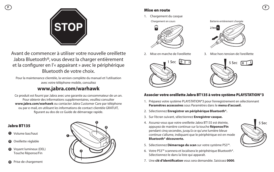 Jabra bt135 mise en route | Lennox Hearth BT135 User Manual | Page 4 / 21