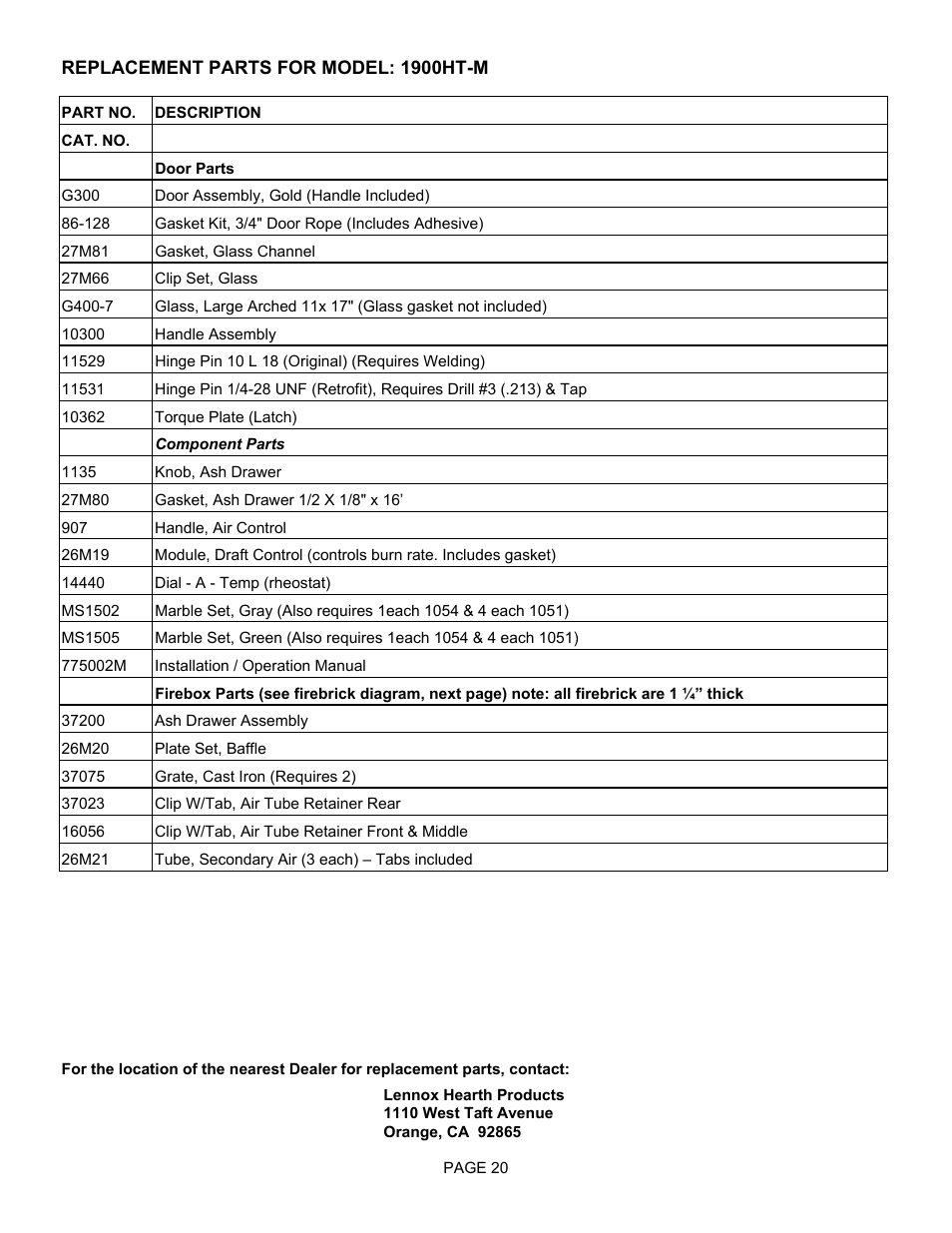 Lennox Hearth 1900HT-M User Manual | Page 20 / 27