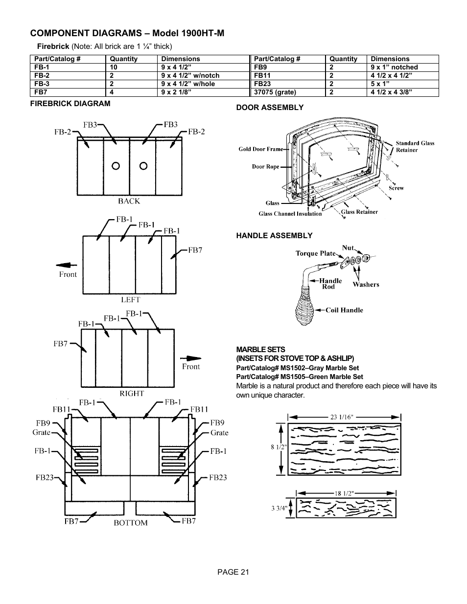 Component diagrams – model 1900ht-m | Lennox Hearth 1900HT-M User Manual | Page 21 / 27