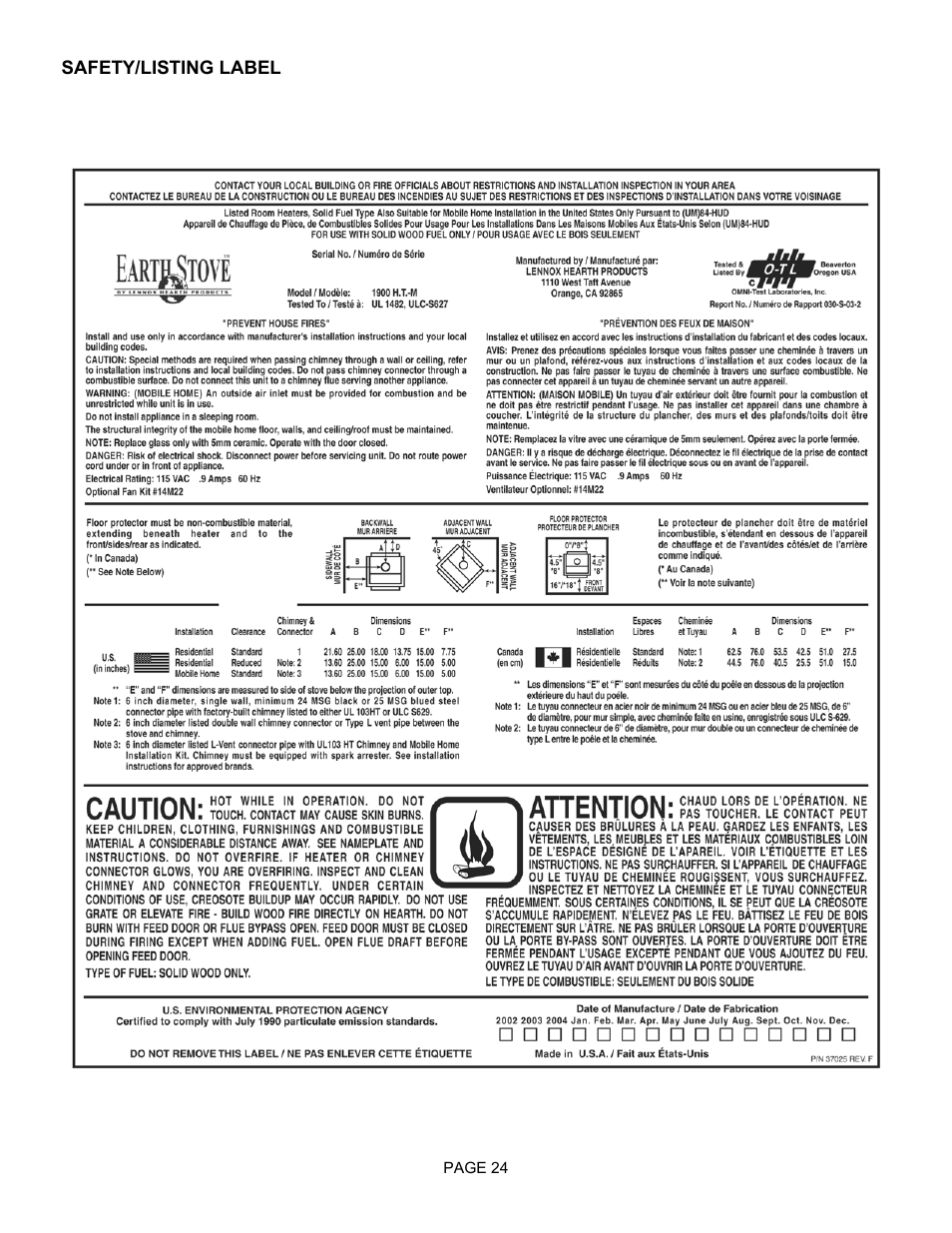 Lennox Hearth 1900HT-M User Manual | Page 24 / 27
