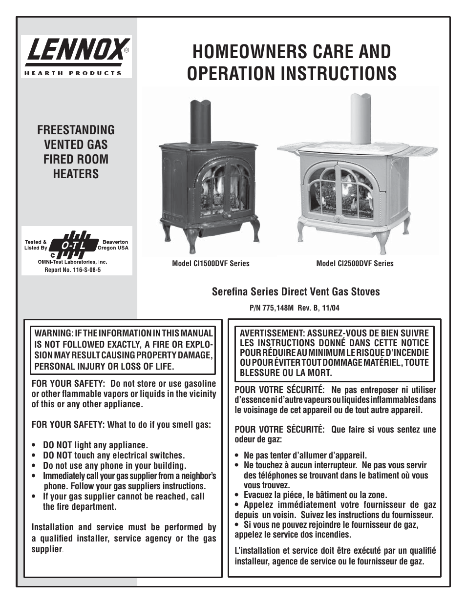 Lennox Hearth CI2500DVF User Manual | 20 pages