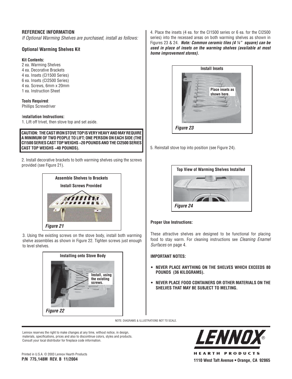 Lennox Hearth CI2500DVF User Manual | Page 20 / 20