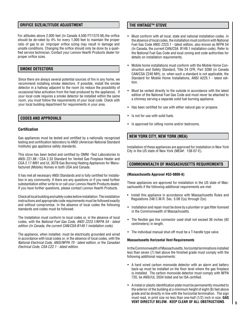 Lennox Hearth ELITE VIN User Manual | Page 5 / 30
