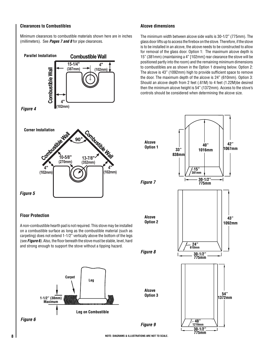 Co mb ust ible wa ll com busti ble w all, Co m bu sti ble w all combustible wall | Lennox Hearth ELITE VIN User Manual | Page 8 / 30