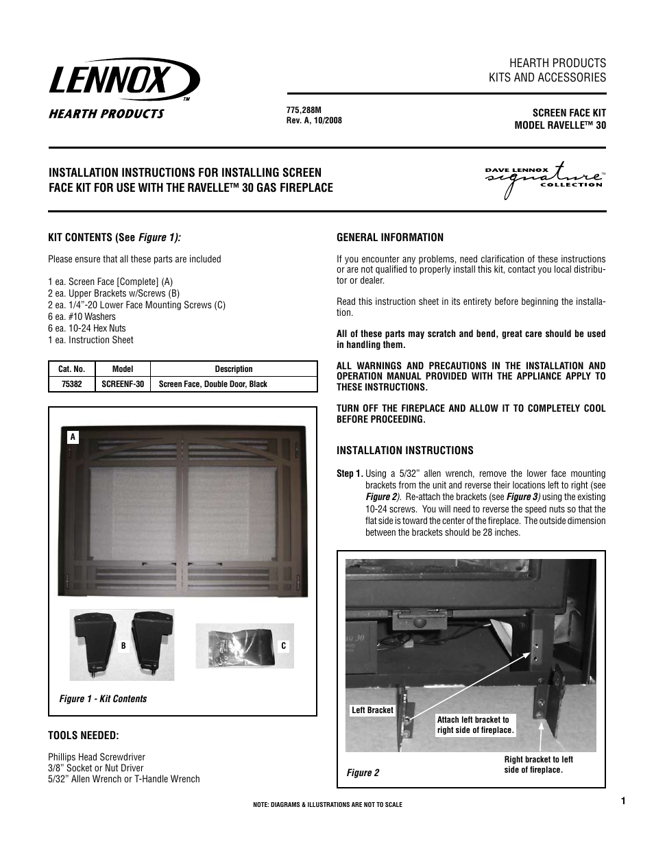 Lennox Hearth Screen Face Kit Ravelle 30 User Manual | 2 pages