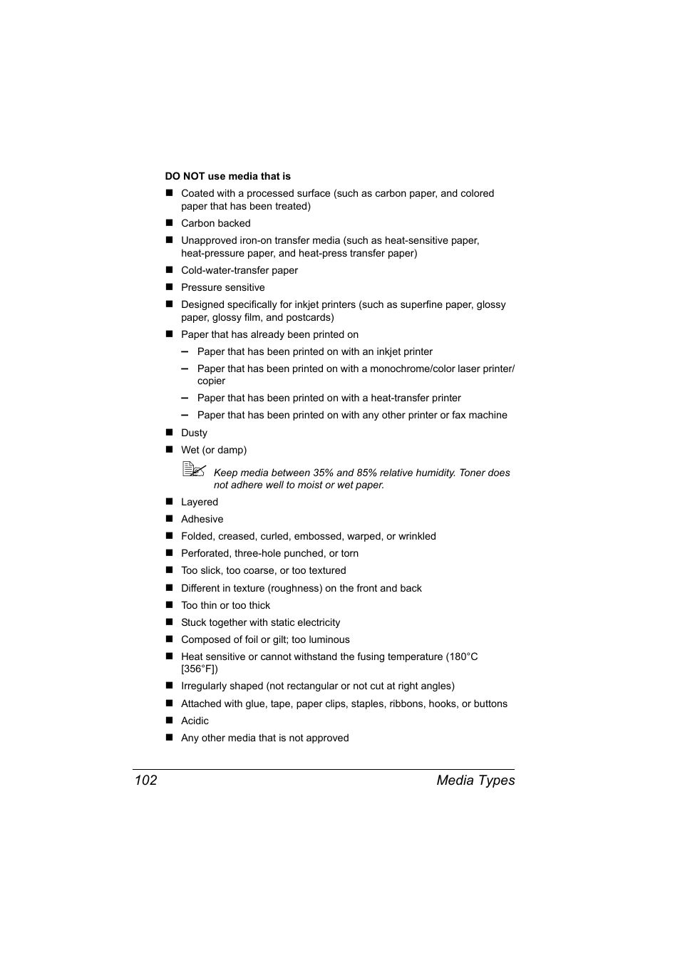 Media types 102 | Lennox Hearth MAGICOLOR 4650EN User Manual | Page 116 / 260