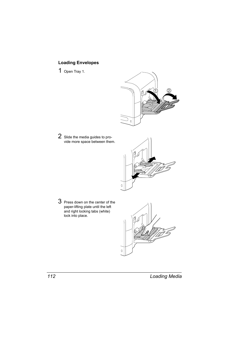 Loading envelopes, Loading envelopes 112 | Lennox Hearth MAGICOLOR 4650EN User Manual | Page 126 / 260