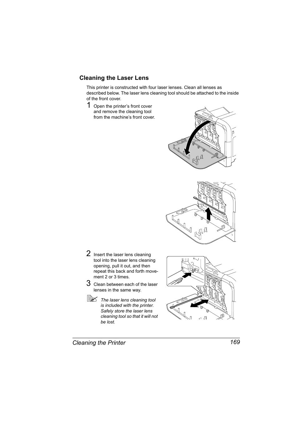 Cleaning the laser lens, Cleaning the laser lens 169 | Lennox Hearth MAGICOLOR 4650EN User Manual | Page 183 / 260