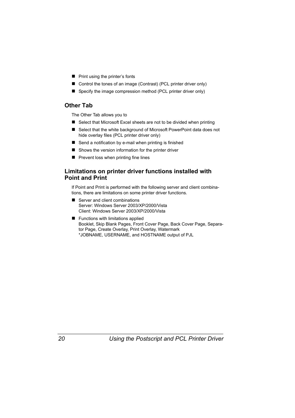 Other tab, Using the postscript and pcl printer driver 20 | Lennox Hearth MAGICOLOR 4650EN User Manual | Page 34 / 260