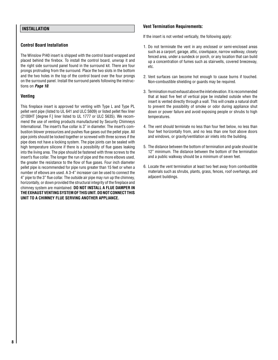 Lennox Hearth Winslow PI40 User Manual | Page 8 / 36