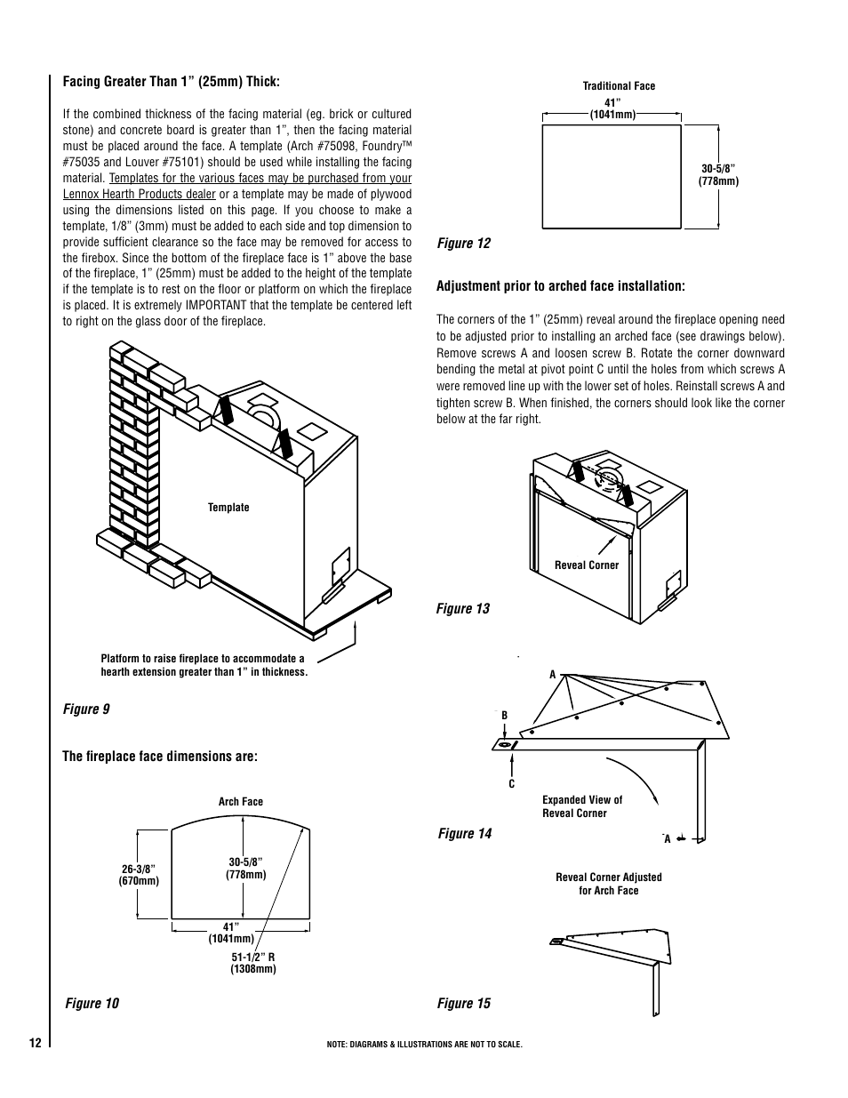Reveal corner adjusted for arch face, Template | Lennox Hearth C42 User Manual | Page 12 / 40