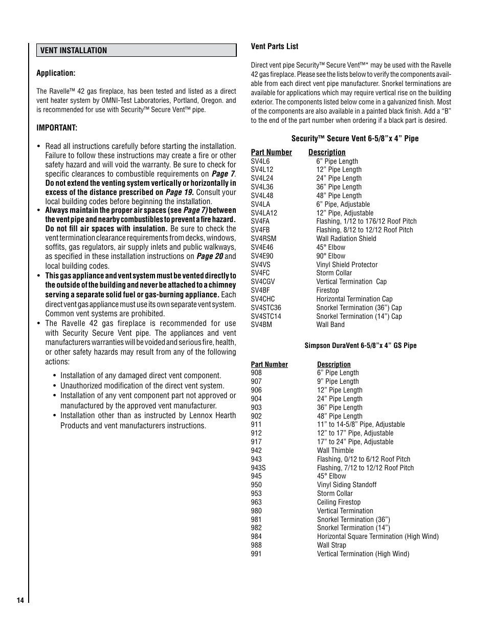 Lennox Hearth C42 User Manual | Page 14 / 40