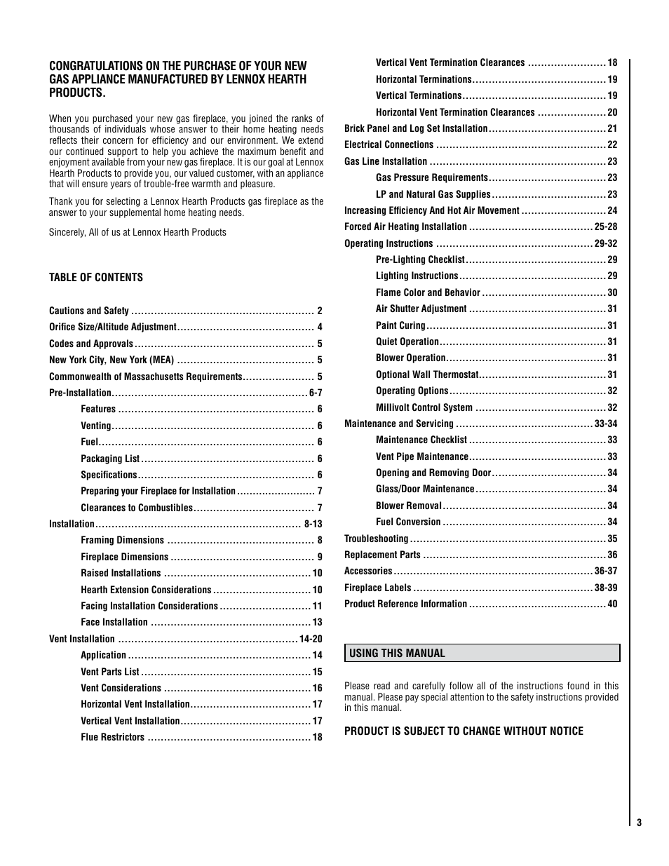 Lennox Hearth C42 User Manual | Page 3 / 40