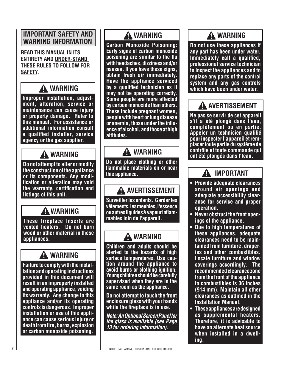 Important safety and warning information, Warning, Avertissement | Important | Lennox Hearth ELITE EBVI30US User Manual | Page 2 / 20