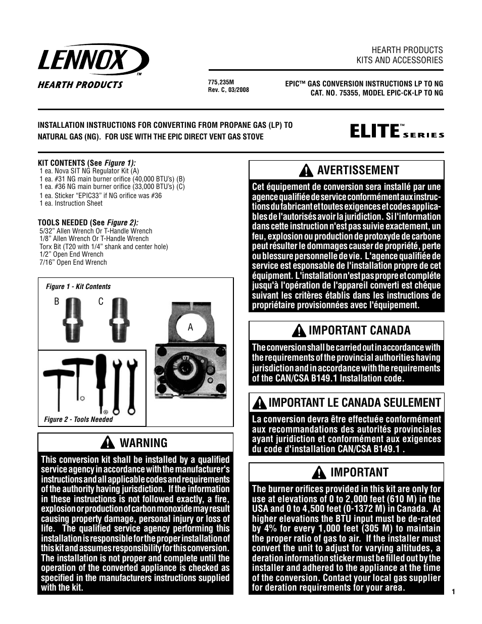 Lennox Hearth ELITE EPIC-CK-LP User Manual | 4 pages