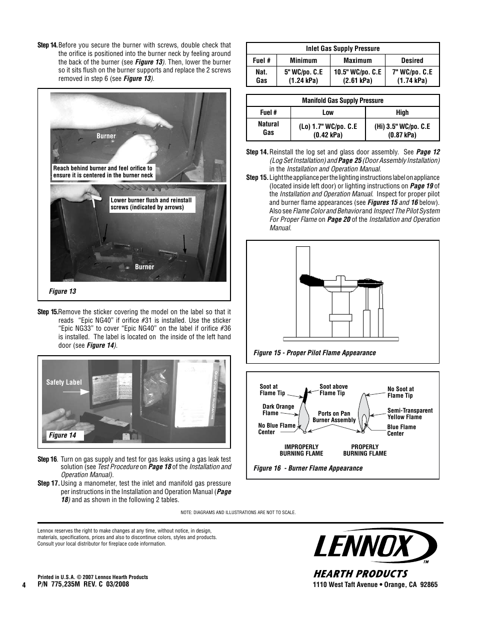 Lennox Hearth ELITE EPIC-CK-LP User Manual | Page 4 / 4