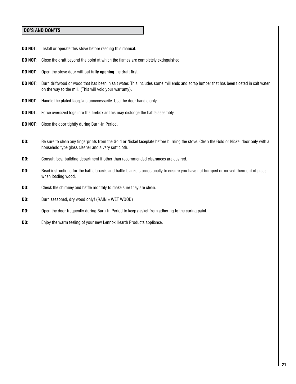 Lennox Hearth PERFORMER SWS210 User Manual | Page 21 / 34