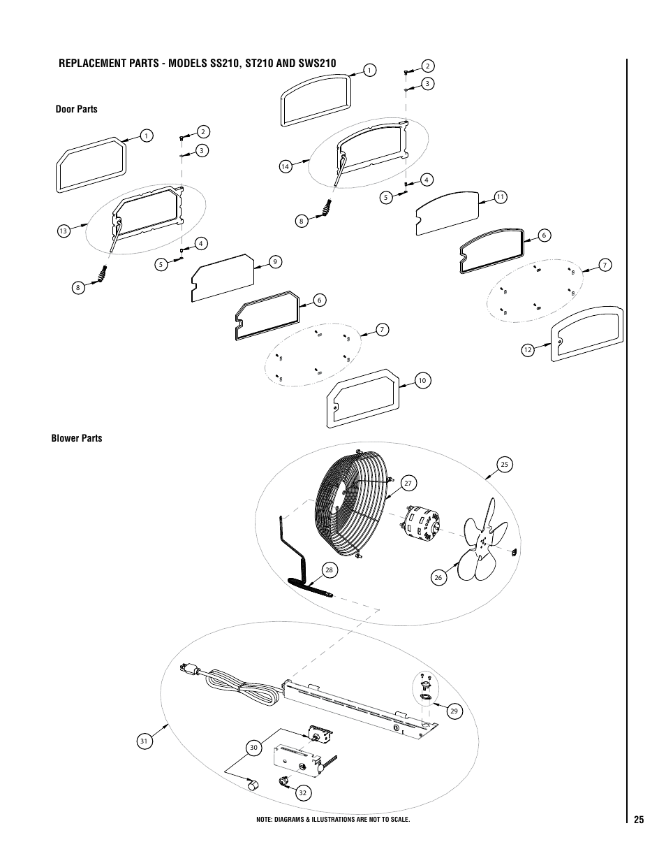 Door parts blower parts | Lennox Hearth PERFORMER SWS210 User Manual | Page 25 / 34