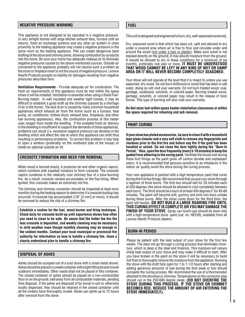 Lennox Hearth PERFORMER SWS210 User Manual | Page 5 / 34