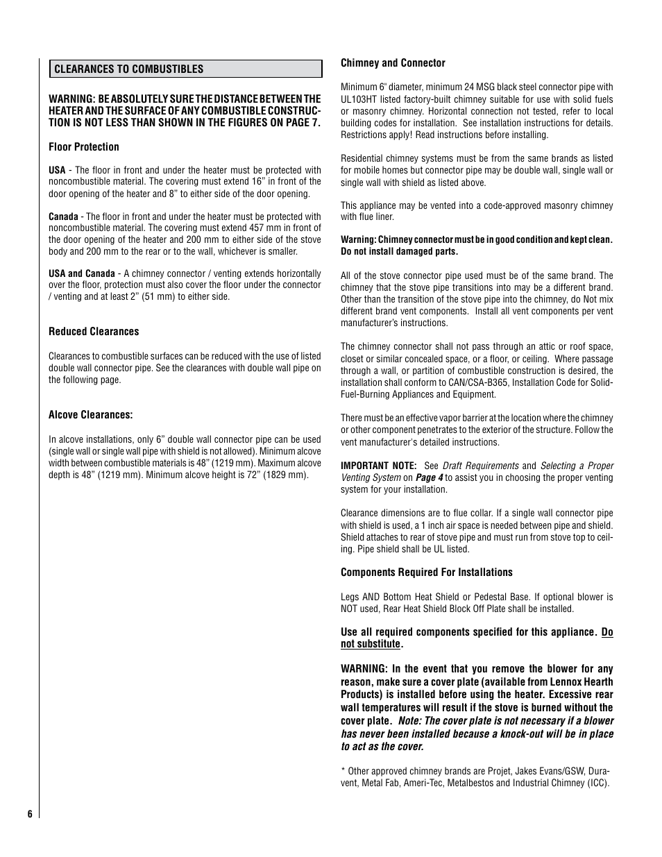 Lennox Hearth PERFORMER SWS210 User Manual | Page 6 / 34