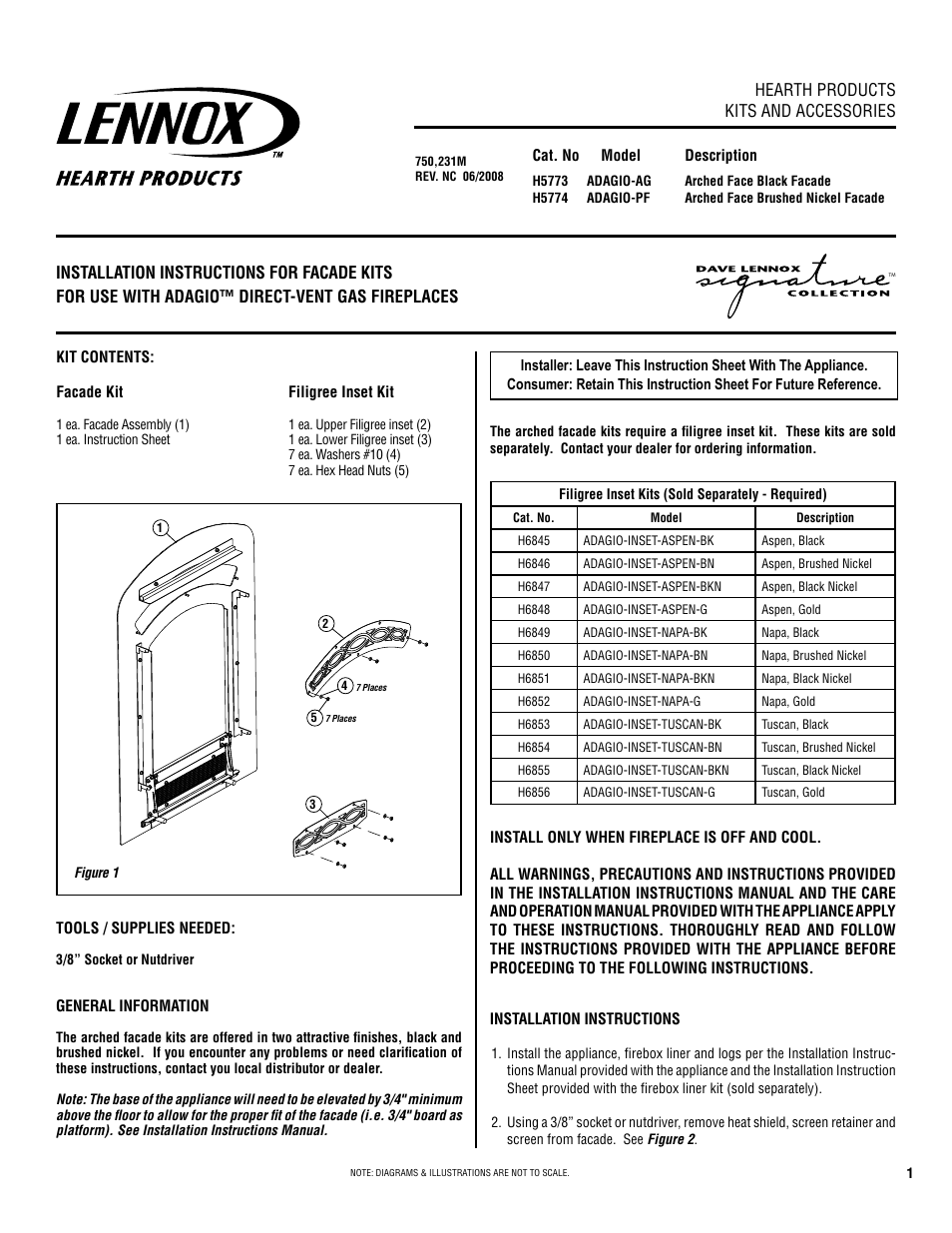 Lennox Hearth ADAGIO-AG User Manual | 2 pages