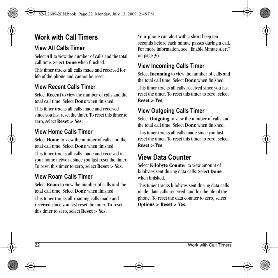 Work with call timers, View data counter | Lennox Hearth S1300 User Manual | Page 22 / 72