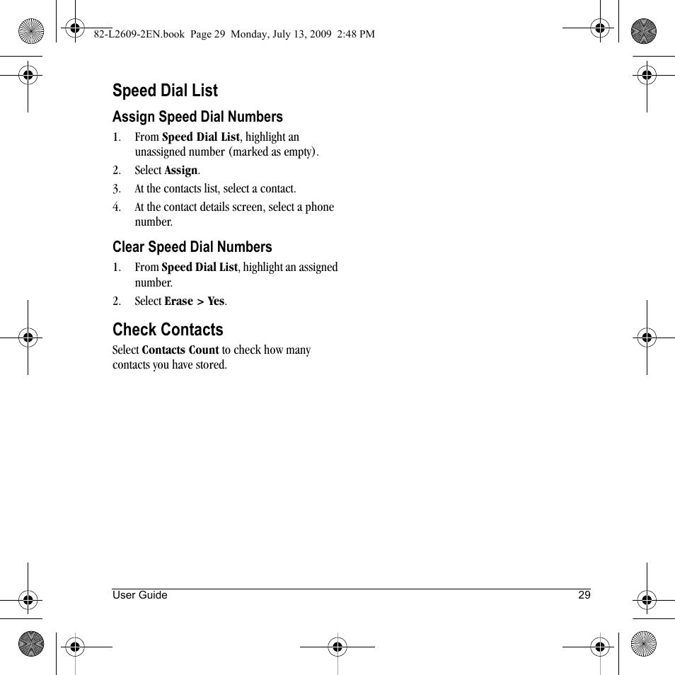 Speed dial list, Check contacts | Lennox Hearth S1300 User Manual | Page 29 / 72