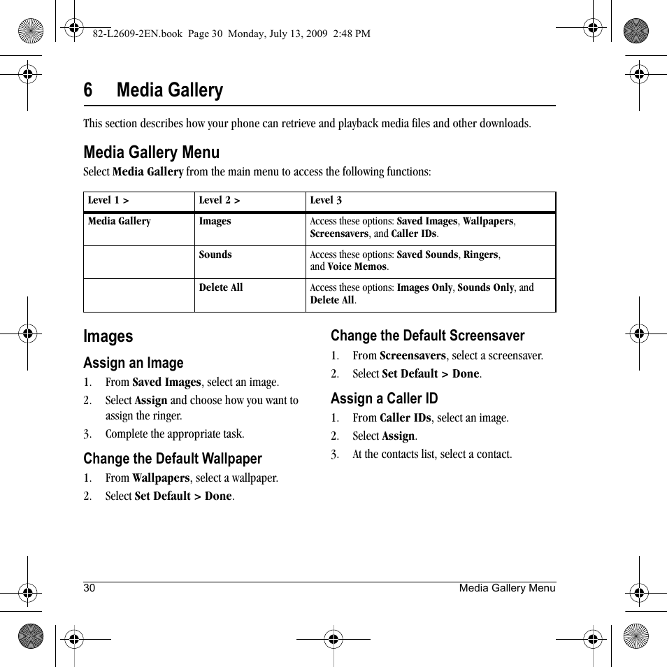 6media gallery, Media gallery menu, Images | Lennox Hearth S1300 User Manual | Page 30 / 72