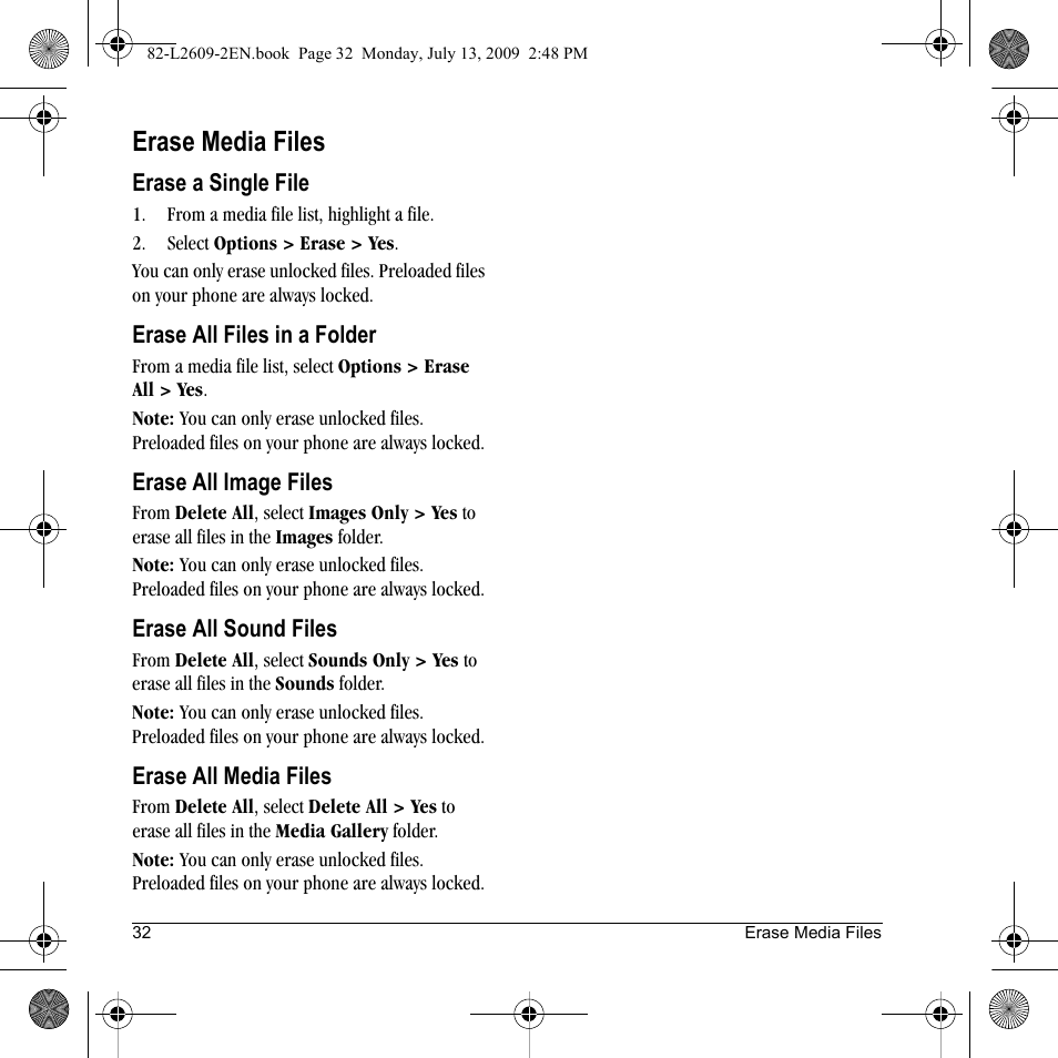 Erase media files | Lennox Hearth S1300 User Manual | Page 32 / 72