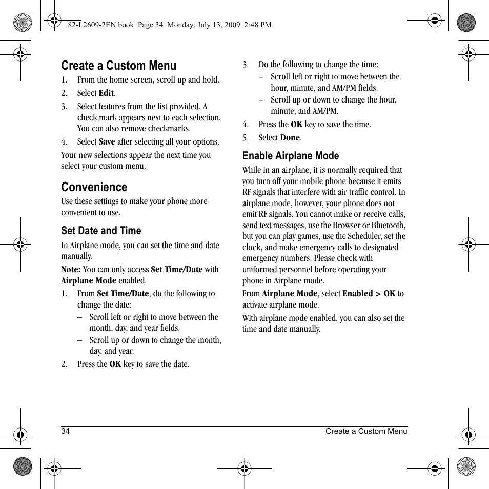 Create a custom menu, Convenience | Lennox Hearth S1300 User Manual | Page 34 / 72