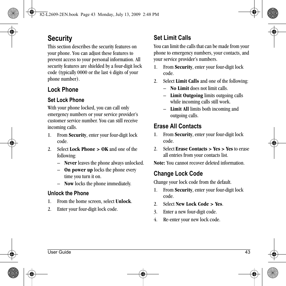 Security | Lennox Hearth S1300 User Manual | Page 43 / 72
