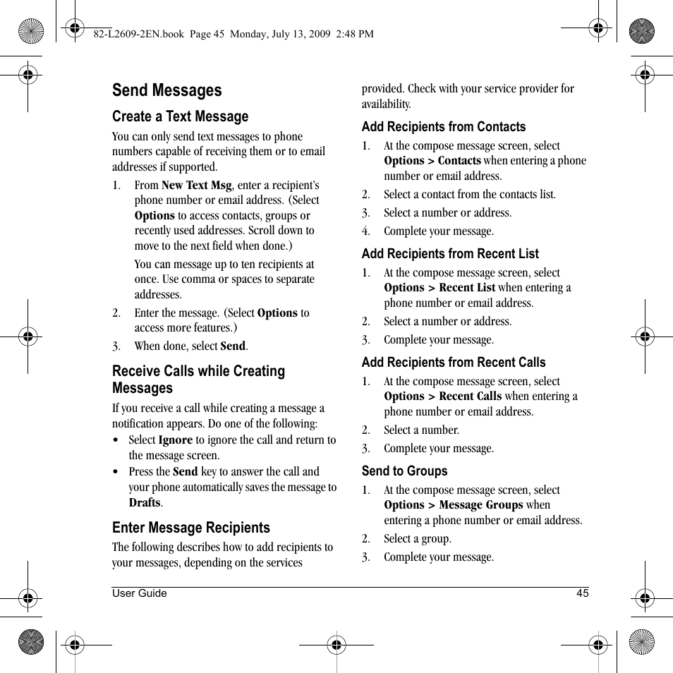Send messages | Lennox Hearth S1300 User Manual | Page 45 / 72