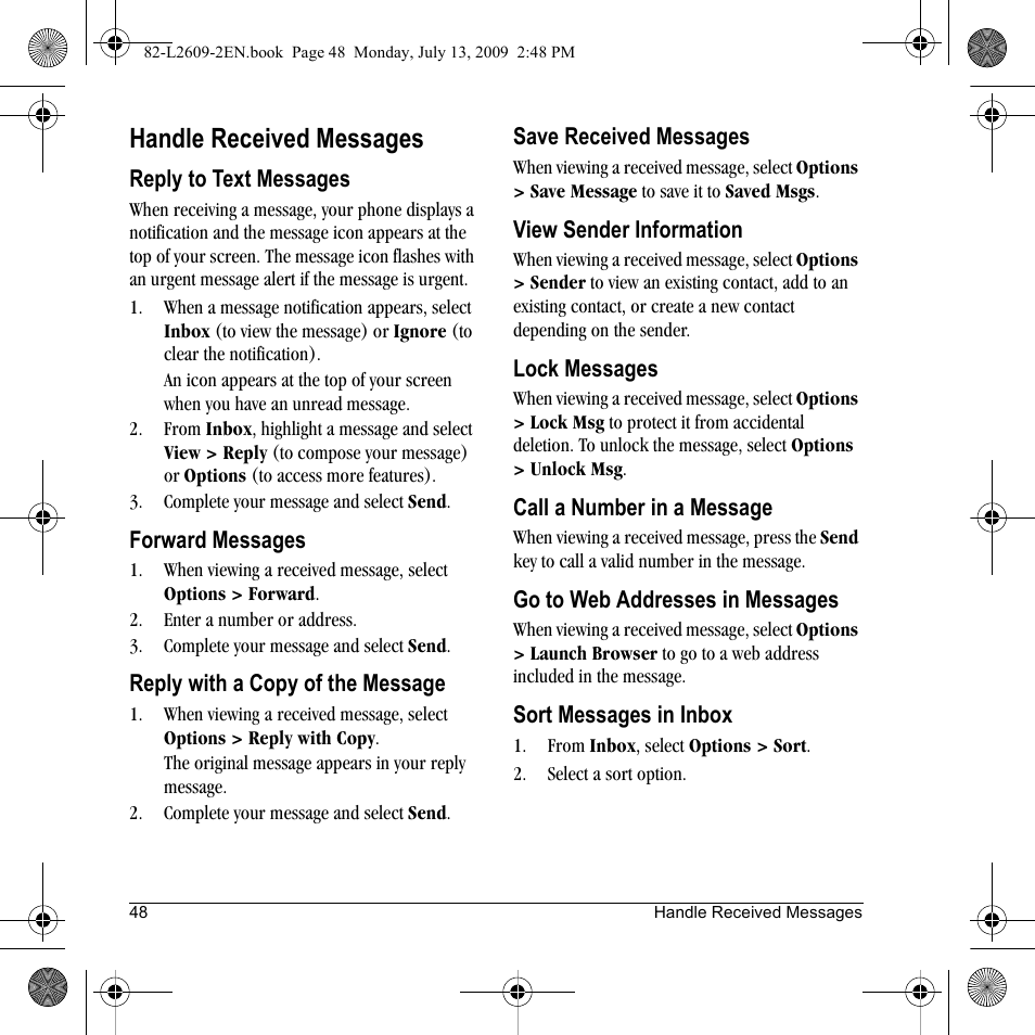 Handle received messages | Lennox Hearth S1300 User Manual | Page 48 / 72