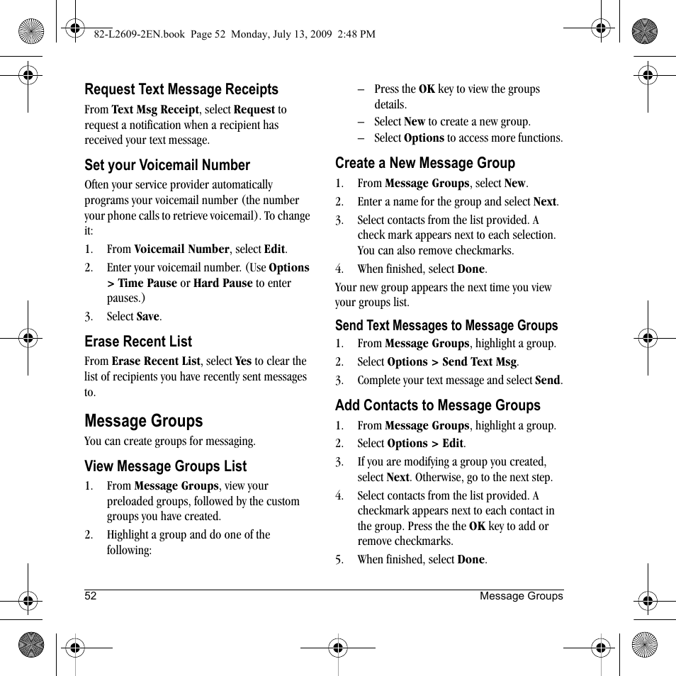 Message groups | Lennox Hearth S1300 User Manual | Page 52 / 72