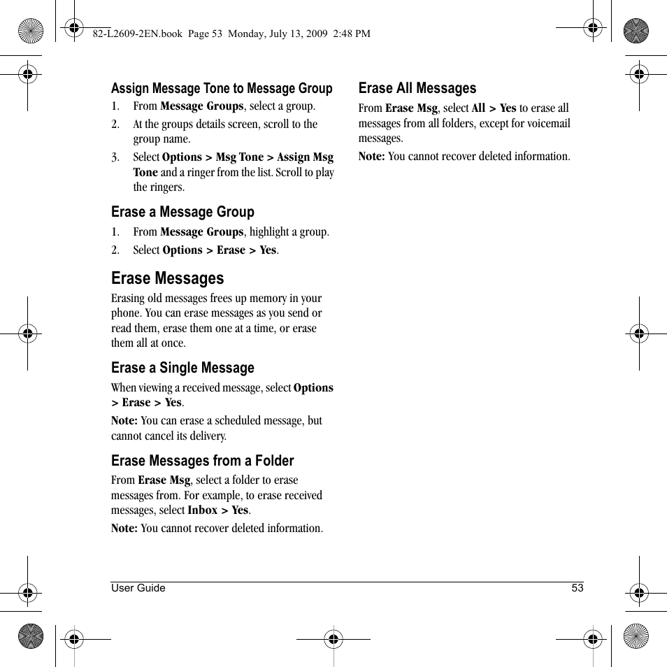 Erase messages | Lennox Hearth S1300 User Manual | Page 53 / 72