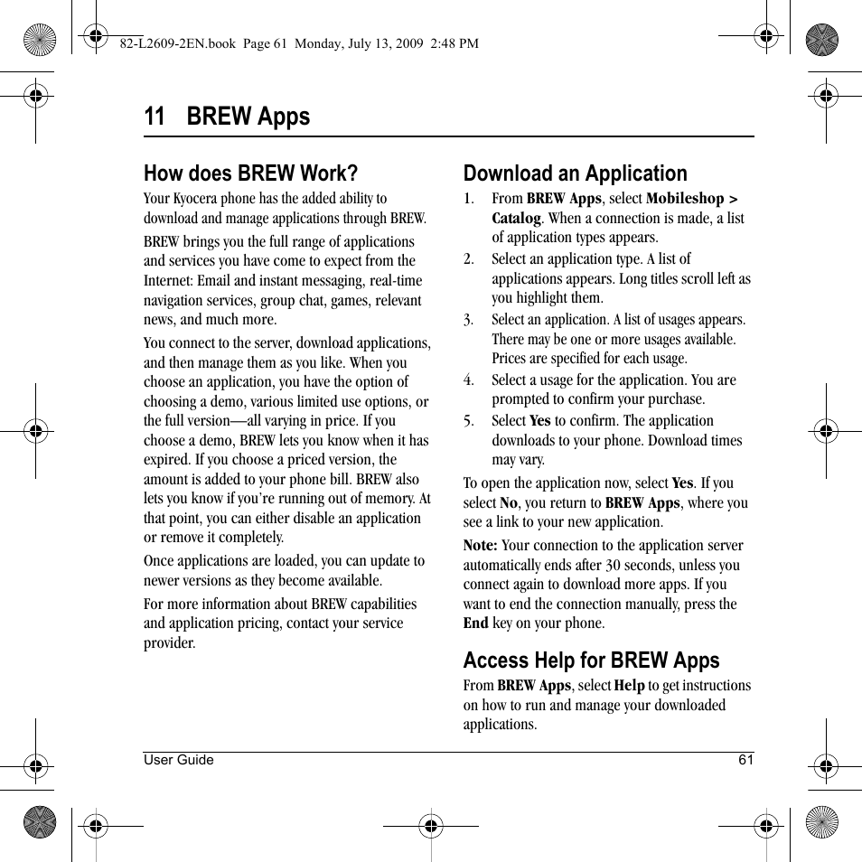 11 brew apps, How does brew work, Download an application | Access help for brew apps | Lennox Hearth S1300 User Manual | Page 61 / 72