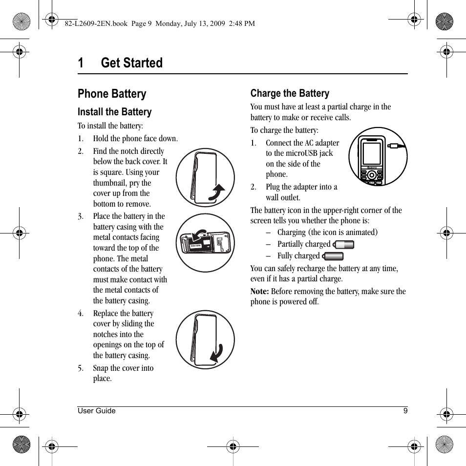 1get started, Phone battery | Lennox Hearth S1300 User Manual | Page 9 / 72