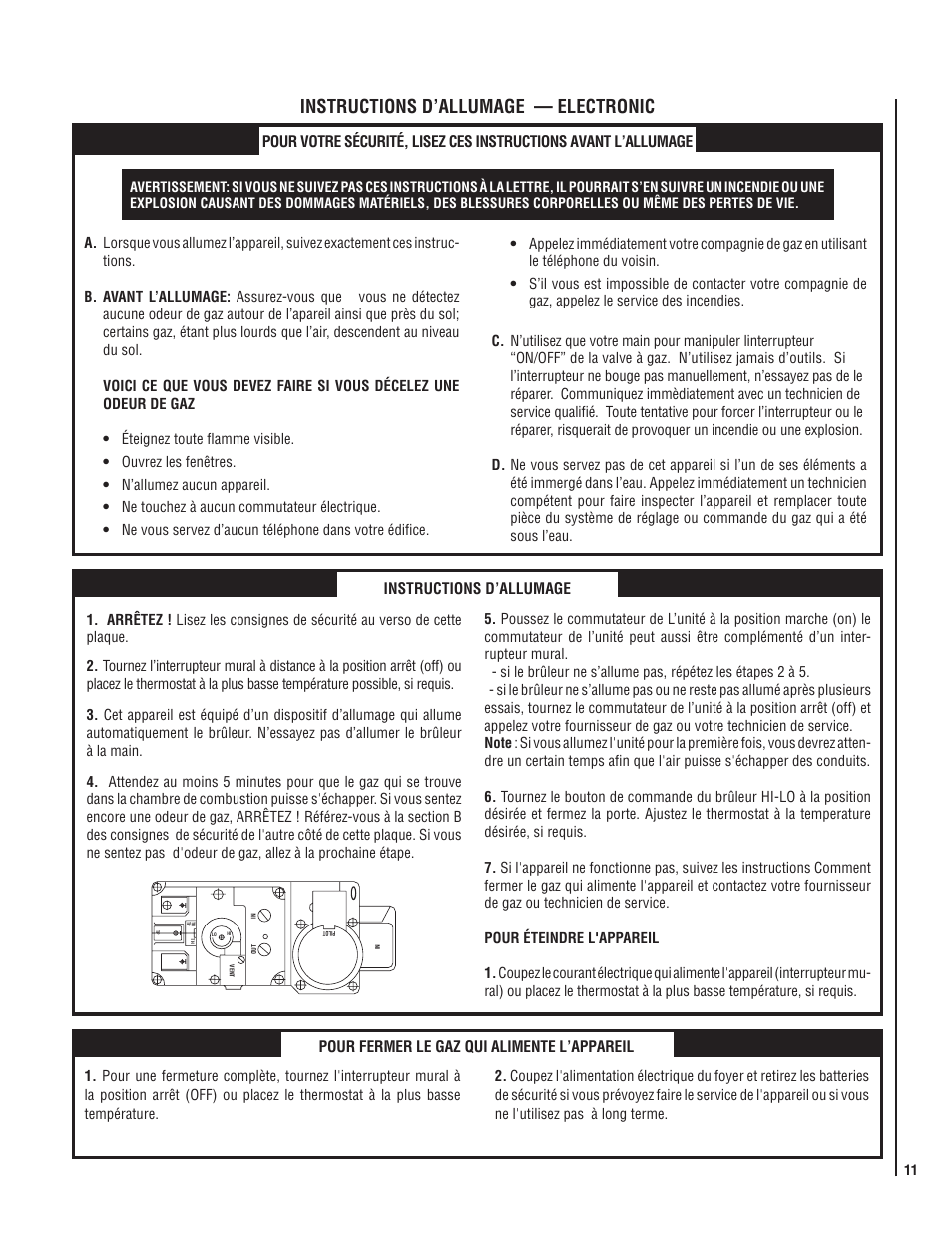 Instructions d’allumage — electronic | Lennox Hearth ELITE E36ODGPE-H User Manual | Page 11 / 16