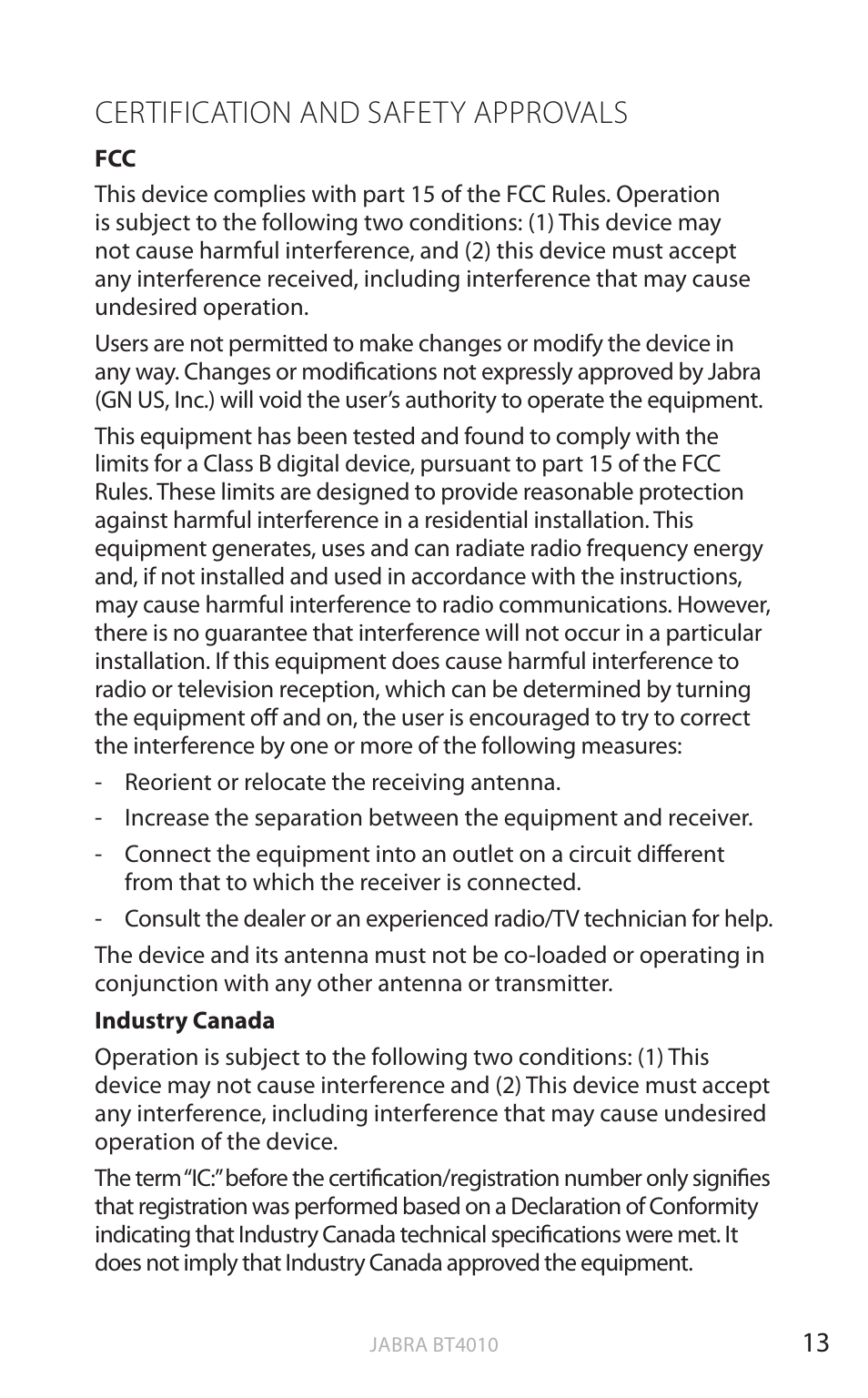 English, Certification and safety approvals | Lennox Hearth BT4010 User Manual | Page 14 / 16