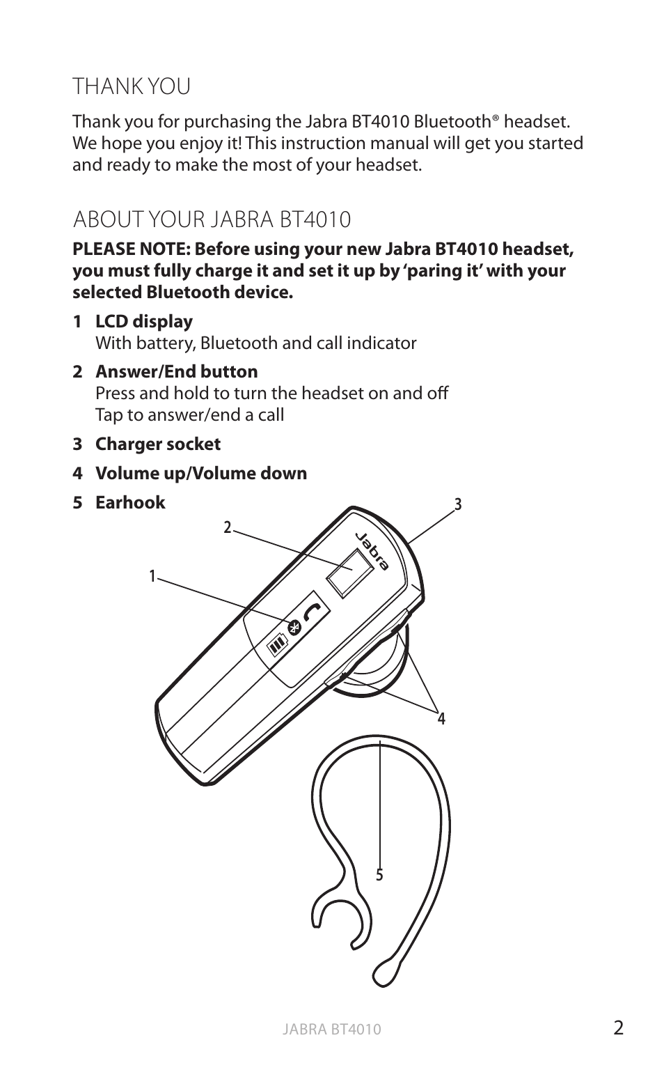 English, About your jabra bt4010 | Lennox Hearth BT4010 User Manual | Page 3 / 16