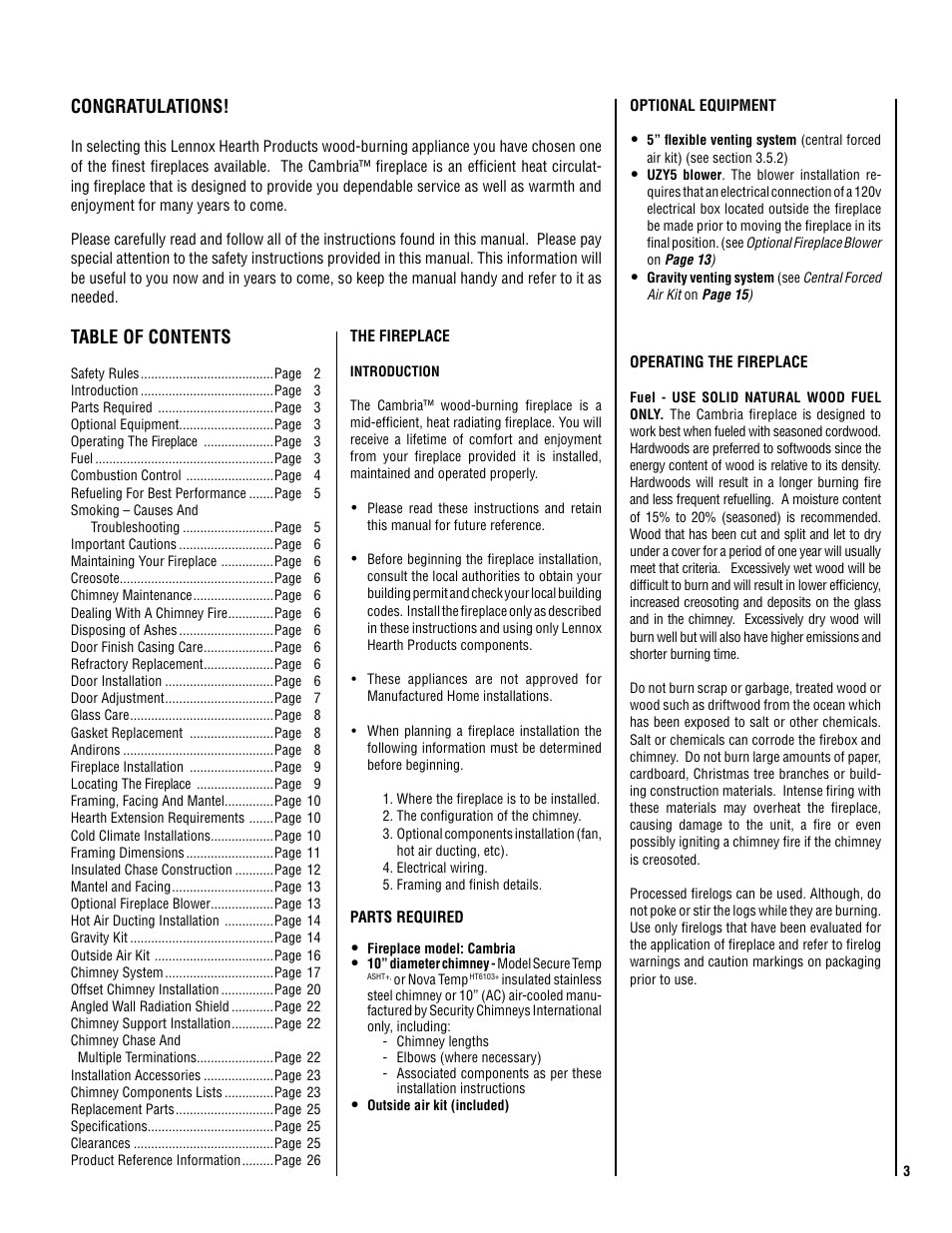 Lennox Hearth Cambria User Manual | Page 3 / 26