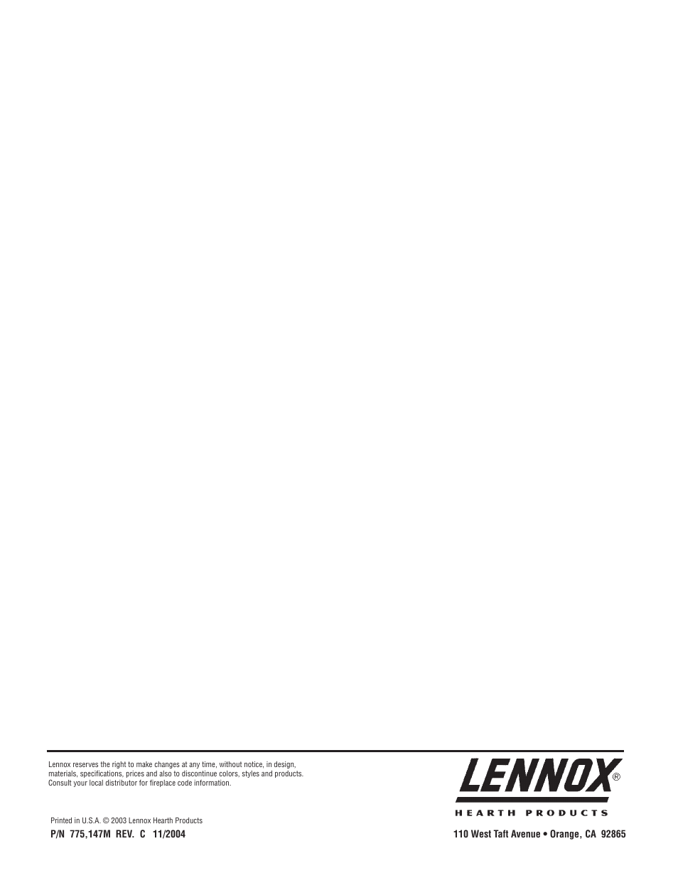 Lennox Hearth 775 User Manual | Page 18 / 18